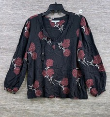 Daniel Rainn Embroidered Boho Artsy Tie Neck Black Multicolored Top Womens Sz XL
