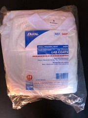 10 Count Bag – Dukal White Lab Coat with 3 Pockets Crew Neck (S, M, L, XL, 2XL)