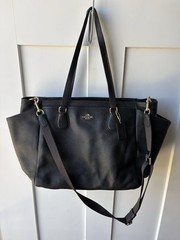 COACH Black Crossgrain Leather Diaper Bag Large Multifunction Tote Travel READ