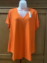 Chico’s Top Cotton Modal Slub V Neck Cap Sleeve Tee T-Shirt NWT $45 Blood Orange