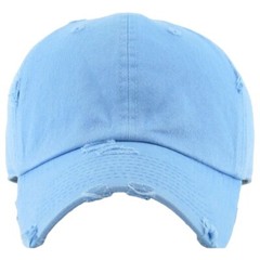 Light Blue Solid Distressed Vintage Polo Style Baseball Ball Cap Hat 100% Cotton