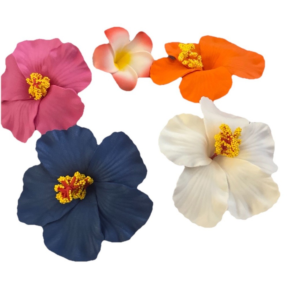 Set of 5 Multicolor Flower Hair Clips Barrettes Fabric Metal All Hair Types
