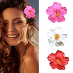 SOFISO 3Pcs Hawaiian Flower Hair Clips 1 Count (Pack of 3), Red,White,Pink