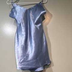 Blue Satin Full Slip Solid Spaghetti Strap Women&rsquo;s Size S Light Blue
