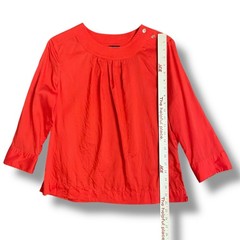 Talbots Petites Red Tencel Lyocell Blouse 10P 3/4 Sleeve Button Shoulder Top