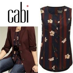 CAbi Scroll Top #3600 Sleeveless Blouse Navy Burgundy Stripe Size XS