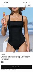 Cupshe Black Solid Lace-Up Adjustable Wide Strap Lined One-Piece Swimsuit, XL