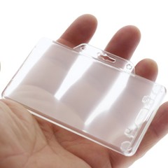 Clear Horizontal Permanent Locking ID Card Badge Holder – HD Hard Rigid Plastic