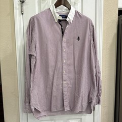 Ralph Lauren Rugby Shirt Men&rsquo;s XL burgundy Striped White Collar Long Sleeve