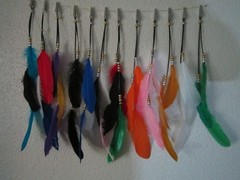 1 Doz « 12 » Feather Hair or Roach Clips in Multi Colors, with free shipping.