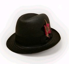 Vintage Summit Hats Black Woven Fedora Lowrider Style Feather Band S/M Dress Hat