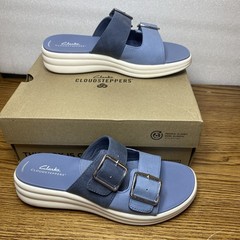 Clarks By Cloudsteppers Drift Buckle Combi Blue Denim Sandal Womens Size 8.5M