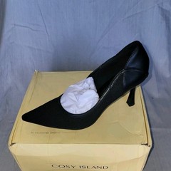 Cosy Island Women’s Black Fly Woven Solid Pointed Toe Pumps Slip On US 8