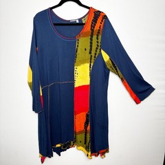 Parsley & Sage Abstract Patchwork SharkBite Tunic Top Size 2X Boho Lagenlook
