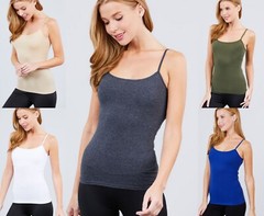 Cami Tank Adjustable Spaghetti Strap Cotton Fitted Sleeveless Top Shelf Bra
