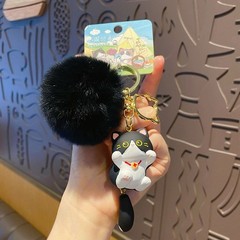 Resin cartoon plush ball keychain cow plush doll orange Siamese cat bag pendant