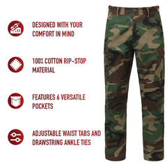 Woodland Camo Rip-Stop Cotton BDU Cargo Pants – Mens Military Camouflage Pants
