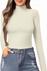 Mangopop Tee Soft Solid Womens Mock Turtle Neck Slim Fit Long Sleeve