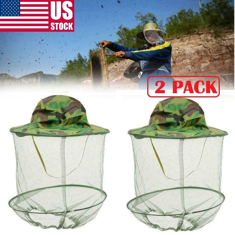 2Pcs Beekeeping Hat Face Head Protector Cap Protection Mosquito Bee Net Veil US