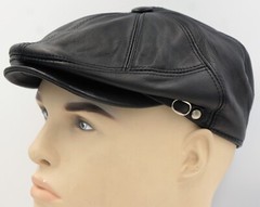 NEW Black 100% LEATHER Mens Gatsby Cap Newsboy Ivy Hat Golf Driving Flat Cabbie