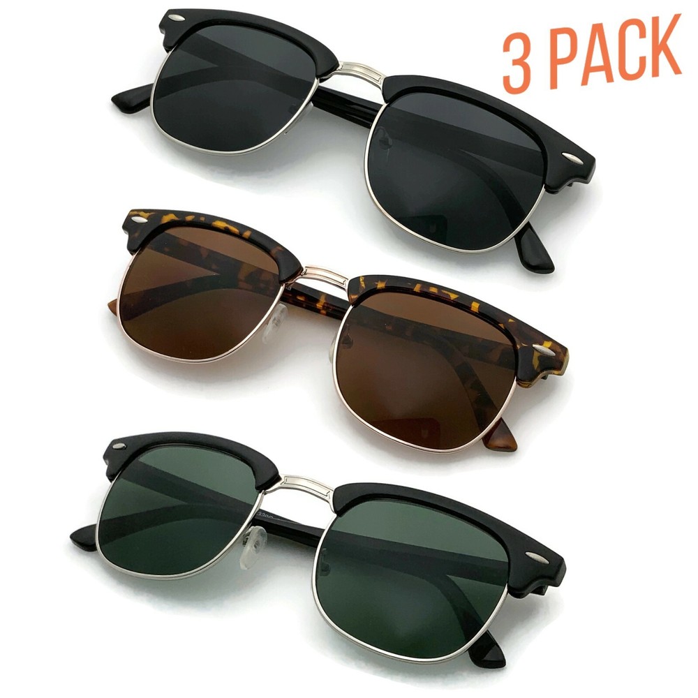 3 Pack Retro Half Frame Flash Mirror Lens outdoor stylish sunglasses Men