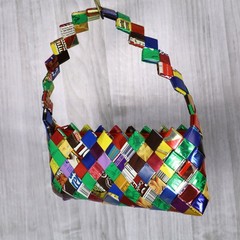 Candy Wrapper Woven Shoulder Zip Handbag 80&rsquo;s Retro Pop Art 8&Prime; x 4&Prime; x 2&Prime;
