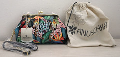 Anuschka Jungle Hand-Painted Leather Kiss Lock Clutch Crossbody Shoulder Bag$298