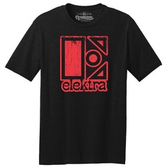 Throwbackmax Elektra Record Label Classic Cut, Premium Tri-Blend Black T-Shirt