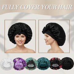 Satin Bonnets for Braids Silk Bonnet for Long Hair Covers Women XL Large Black