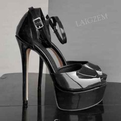 Women Pumps Peep Toe Shiny Thin High Heels Sandals Ankle Strap Shoes Woman