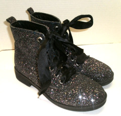Dirty Laundry Black Sparkly Glitter Boots Size 6.5 Ribbon Laces