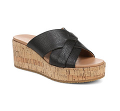 VIONIC Dawn Wedge Slide Sandal Black Leather New