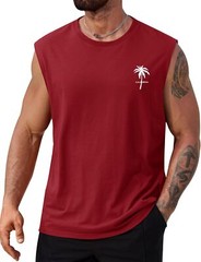Mens Muscle Tank Top Summer Beach Vacation Shirt Palm Tree Graphic Quick Dry