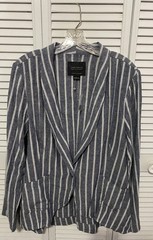 Sanctuary large size casual one button blue or gray and white striped blazer