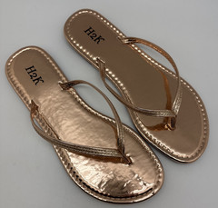 H2K Women&rsquo;s Rose Gold Glitter Flat Thong Flip Flops Sandals Sassy Size 10