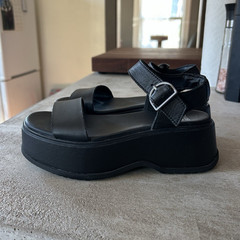 SOREL Women&rsquo;s Black Leather Platform Strappy Sandals US 5.5