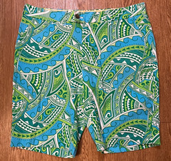 Loudmouth Golf Lounge Lizard Blue Heritage Shorts Mens 36 Retro 80s Style Tribal