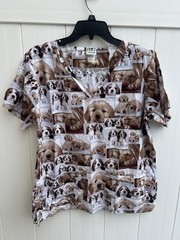 UA Scrubs Shirt Womens Medium Dog Puppies Short Sleeve