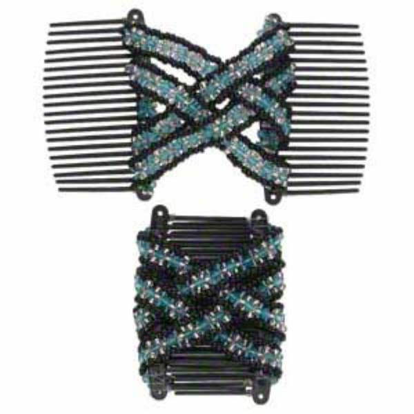3&Prime; Double Comb Set MAGIC plastic teeth Aqua Blue Black Metallic Butterfly Sty