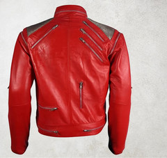 BEAT IT Michael Jackson THRILLER RED Sheep Leather Jacket Detachable Sleeves