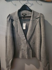Cropped Double Breasted Puff Sleeve Sweater Blazer