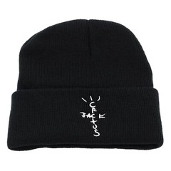 Travis Scott Cactus Jack Cuffed Knit Beanie Black with White Logo Embroidery NEW