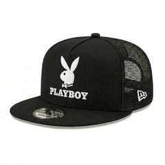 Playboy Logo Embroidered New Era 59FIFTY Trucker Hat Black Mesh Snapback
