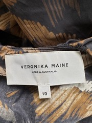 Veronika Maine 100% Cotton Tiger Long Sleeve Blouse Size 10 Brown Black V Neck