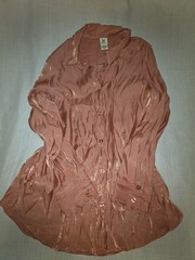 Wrapper Pink Solid Collared Button-Up Long Sleeve Blouse Regular XL