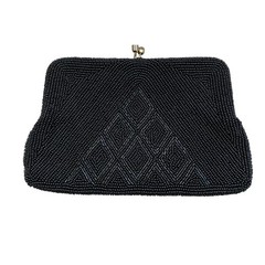 Vintage Beaded Art Deco Mini Bag Clutch 6.75×4.5&Prime; Black Evening Made Japan