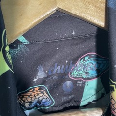 Chubbies Dinosaur Aliens UFO Performance Stretch Golf Polo Shirt Mens Medium