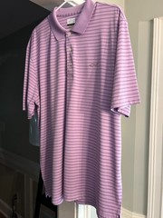 Greg Norman Play Dry Polo Shirt, Men’s XL Lavendar Striped Performance Golf
