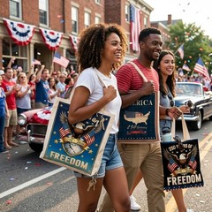5 Styles Optional Patriotic Canvas Tote Bag American Freedom & USA Prints