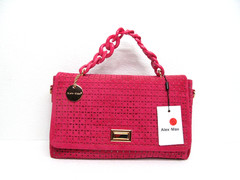 Alex Max Handbag Pink Fuchsia Faux Suede Cut-Out Design Purse Chain Strap